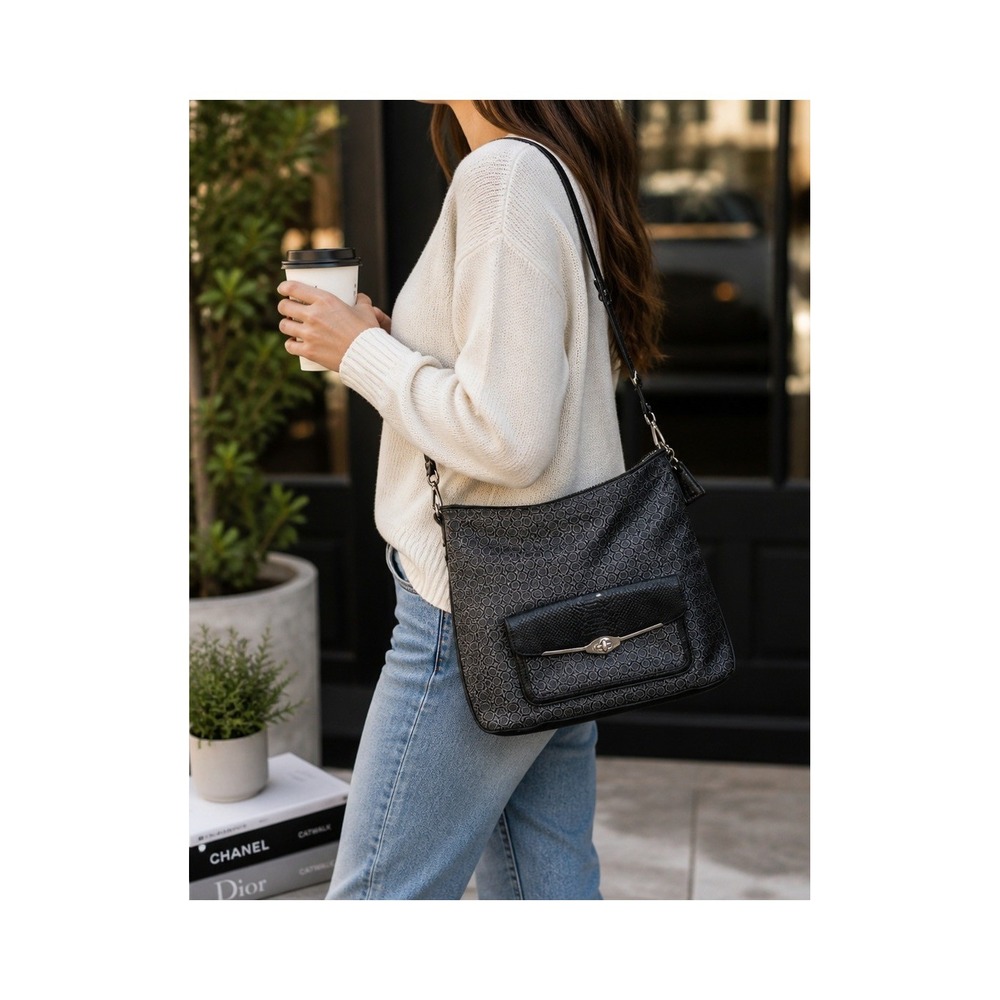 Coach Black Signature Hobo Crossbody Bag Madison Art Shoulder Purse Women